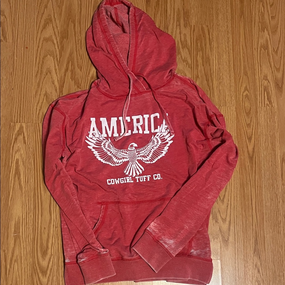 Cowgirl Tuff Red Hoodie with White Graphic